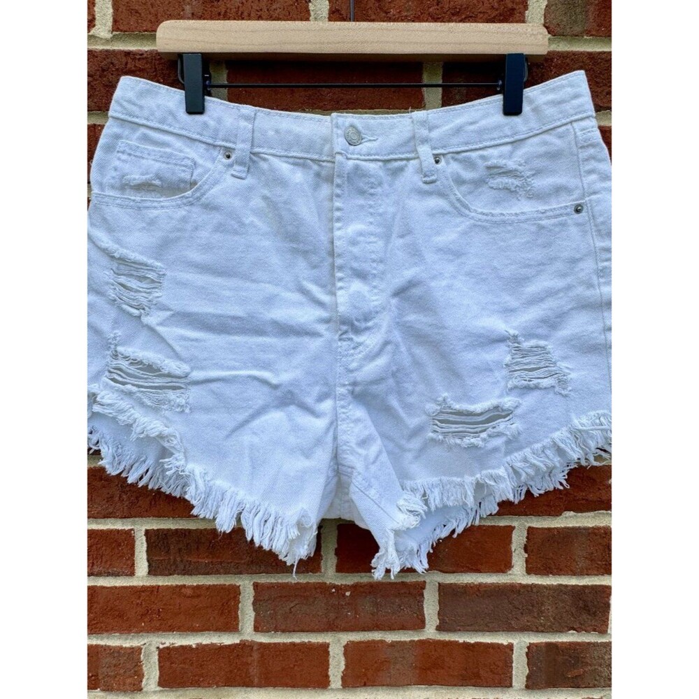 Wild Fable Cut-Off Denim Shorts Size 14 White Button Fly Highest Rise Festival